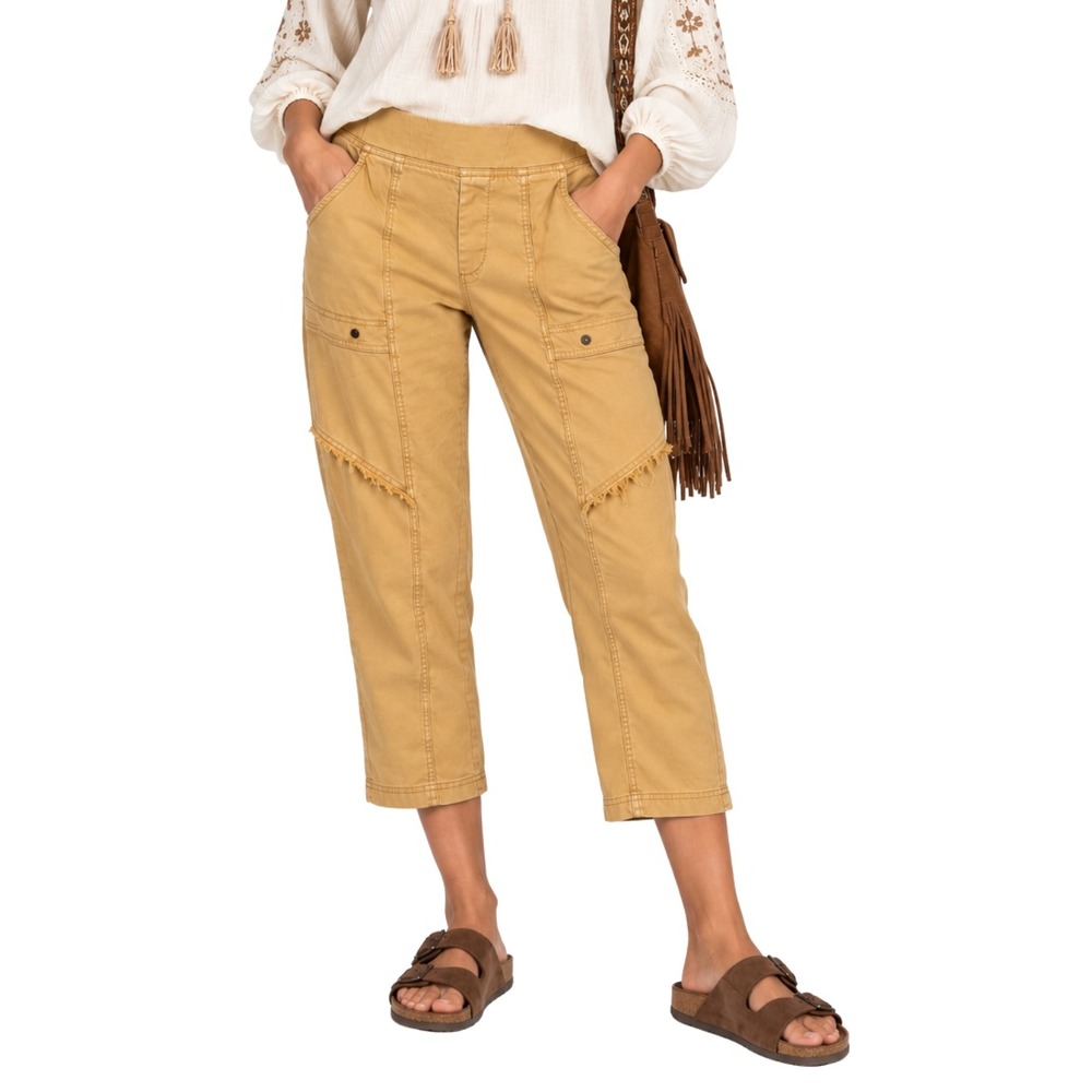 XCVI Pants WomensSmall Mustard Yellow Linen Cargo Crop Pull On Boho Neutral